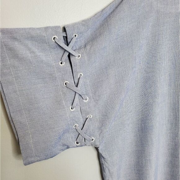NEW MADEWELL blue stripe dress lace up short sleeve shirt XL - Picture 4 of 8
